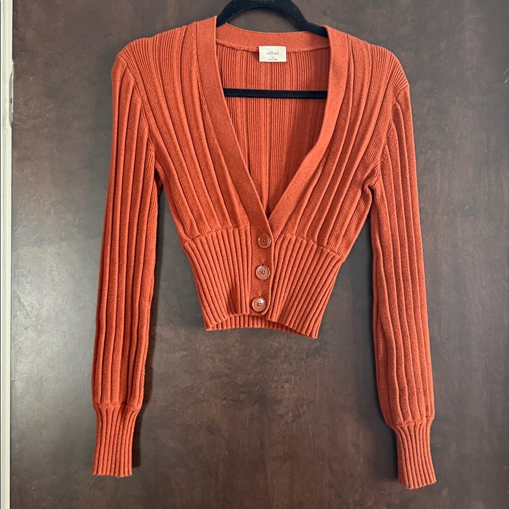 Wilfred Terracotta Ribbed Knit Cardigan